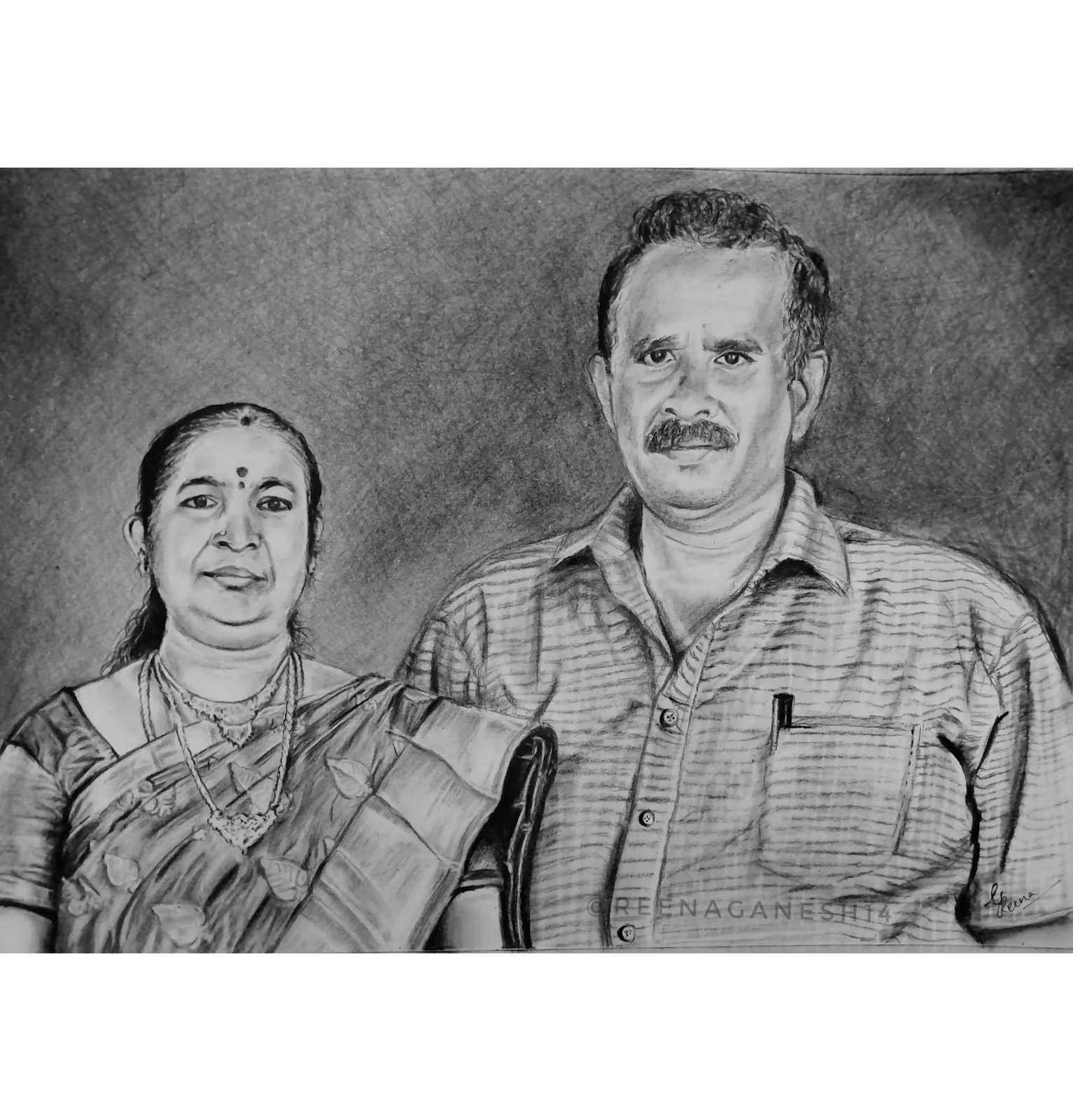 Pencil portrait of a married couple