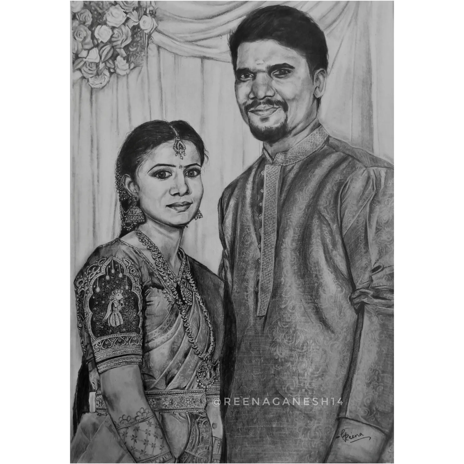 Pencil portrait of a couple